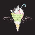 Trend patch with ice cream, crown and slogan. Vector pop art col