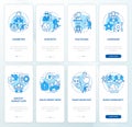 Trend setters blue onboarding mobile app screen set