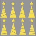 Trend simple christmas trees icons set. tellow and grey colors