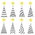 Trend simple christmas trees icons set. tellow and grey colors