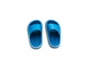 Trending cute pair of blue open toe pillow slide sandals for toddler non-slip foam slippers isolated on white Royalty Free Stock Photo