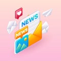 Trending 3D Isometric, cartoon icon of the news newspaper received by mail. Vector illustration for website Royalty Free Stock Photo