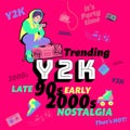 Trending Y2K vertical poster. Editable vector illustration