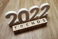 Trends 2022 word alphabet letters on wooden background Royalty Free Stock Photo