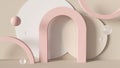 Trendy abstract 3D render beige and pink background with arch and spheres