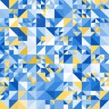 Trendy abstract geometric background with blue and yellow triangles. Decorative geometric shapes seamless pattern in the national Royalty Free Stock Photo