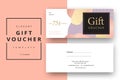 Trendy abstract gift voucher card templates. Modern discount coupon or certificate layout with artistic stroke pattern. Vector fa