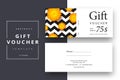 Trendy abstract gift voucher card templates. Modern discount coupon or certificate layout with artistic stroke pattern. Vector fa