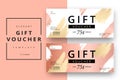 Trendy abstract gift voucher card templates. Modern discount coupon or certificate layout with artistic stroke pattern. Vector fa Royalty Free Stock Photo