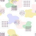 Trendy Abstract memphis geometric pastel seamless pattern. liquid fluid shapes with dots, curved lines, plus, circles