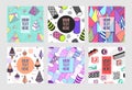 Trendy Abstract Memphis Poster Templates Set with Place for your Text. Hipster Geometric Banners Backgrounds 80-90 Vintage Style