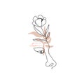 Trendy abstract one line woman face with flower and leaves. Royalty Free Stock Photo