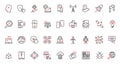 Trendy AI machine learning, smart home and communication digital technology red black thin line icons set.