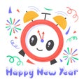 Trendy alarm clock sticker of happy new year party