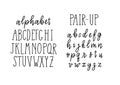 Trendy alphabet lettering. Block capital letters and script lowercase. Fun doodle childlike pair for journaling, posters