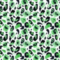 Trendy Animal skin seamless pattern on white background.Watercolor hand painted leopard or cheetah print with green and black spot