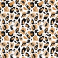 Trendy Watercolor hand painted brown leopard skin seamless pattern on white background. Animal Exotic coat print Royalty Free Stock Photo