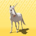 Trendy art collage. Beautiful unicorn on color background