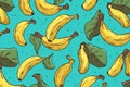 pattern background yellow fresh sweet vegetarian blue trendy banana food fruit. Generative AI.