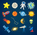 Trendy astronomy icons. Funny cartoon character