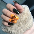 Trendy autumn halloween orange nail design