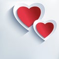Trendy background with red - grey paper 3d hearts Royalty Free Stock Photo
