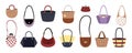 Trendy bags. Female purse. Small handbag. Girls design. Modern tote and crossbody. Fashion clothing collection. Grocery