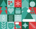 Trendy bauhaus pattern Christmas poster. Vector geometric winter shapes. Simple modern design elements. Fashion retro Royalty Free Stock Photo
