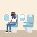 Trendy bearded black man sleeping on the plane