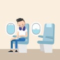 Trendy bearded man sleeping on the plane