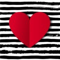 Trendy and Beautiful Design with Red Heart Icon on the Hand Drawn Black Stripes. Royalty Free Stock Photo