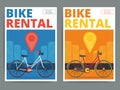 Trendy bicycle rental service poster design. Modern vector bike