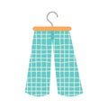 Trendy blue culottes with cage pattern. Fashionable cotton elegant pants. Women trousers vector flat illustration