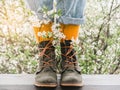 Trendy boots and colorful socks. Day light Royalty Free Stock Photo