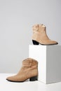 Trendy boots. fashionable female suede shoes Royalty Free Stock Photo