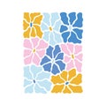 Trendy botanic vector illustration in pink, yellow, blue colors with wavy flowers in matisse style. Groovy abstract