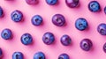 Trendy bright pattern of berries (blueberry and bramble). Pastel pink background. Minimalist food concept