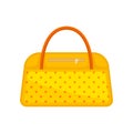 Trendy yellow women handbag with orange dots and handles. Bag for carry personal items. Flat vector design