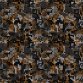 Trendy brown and orange halftone dots camo, seamless background. Digital military camouflage. Vector texture Royalty Free Stock Photo