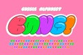 Trendy Bubble comical alphabet design, colorful, typeface.