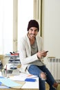 Trendy businessman hipster informal look laughing happy on mobile phone Royalty Free Stock Photo