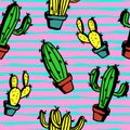 Trendy cactus pattern colorful background. Multicolor seamless hipster punchy pastel colors.