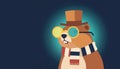 Trendy cartoon beaver with top hat and glasses on blue background Royalty Free Stock Photo