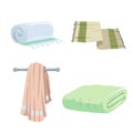 Trendy cartoon style towels cion set. Bath, home, hotel flat symbols.