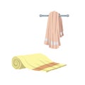 Trendy cartoon style towels icons set. Bath, home, hotel flat symbols. Royalty Free Stock Photo