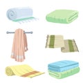 Trendy cartoon style towels icons set. Bath, home, hotel flat symbols. Vector hygiene illustration