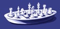 Trendy chess pieces set against a blue background, casting long shadows Royalty Free Stock Photo