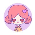 Trendy chibi portrait of excited cute girl with pink hair buns