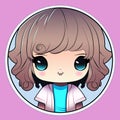 Trendy chibi vector portrait of an elegant cute girl with light brown hair. Simple kawaii Royalty Free Stock Photo