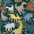 Trendy collection with colorful dinosaurs pattern kids. Creative childish seamless texture. Cute monster vector design